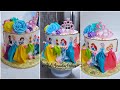 decoracion de pastel de princesas de disney en chantilly y fondant | pastel 4 en 1 aleliaamada