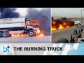 Heroic driver speeds away burning oil tanker to save lives