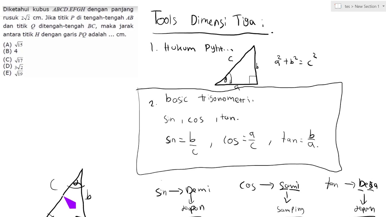 3. Soal dimensi tiga pembahasan sbmptn 2018 saintek kode 3. Soal dimensi tiga pembahasan sbmptn 2018 saintek kode
