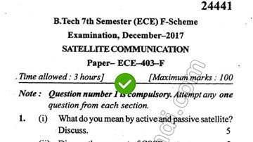 2017 Mdu BTech ECE 7th Sem Satellite Communication Question Paper