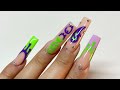 Green &amp; Purple Halloween Nails | Beetles Gel Art Polishes | Acrylic Nails