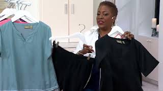 Denim &amp; Co. Naturals Linen Blend Embroidered SplitV Top on QVC