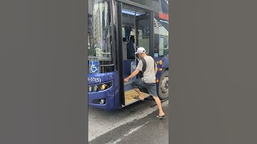 Catching a Glimpse of Bangkok Public Transportation: Blue Smart Bus Stop Scene! #thailand #bus