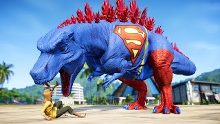 SUPERMAN vs SPIDERMAN vS HULK vs VENOM SUPERHERO DINOSAURS BATTLE - Jurassic World Evolution