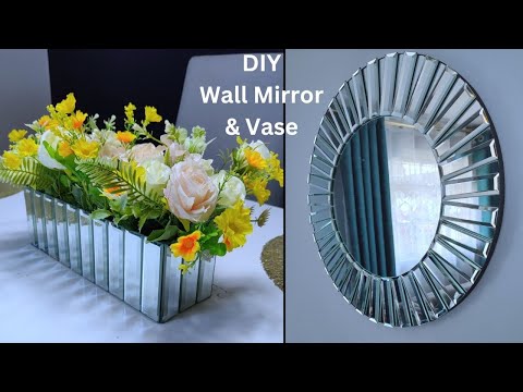 new-high-end-diy-home-decor-~wall-mirror-&-mirrored-vase-using-mirror-tiles.