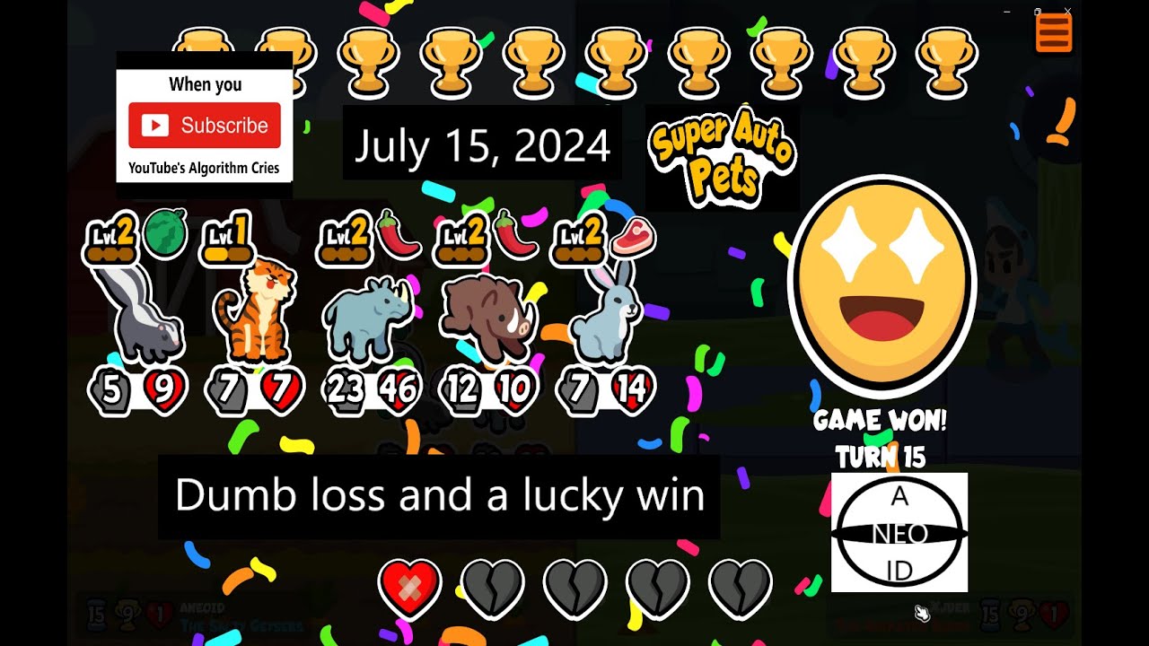 Super Auto Pets July 15, 2024: Dumb loss and a lucky win