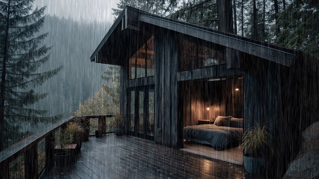 Rainy Night in a Cozy Forest Cabin 🌧️ Peaceful Rain Sounds for Deep ...