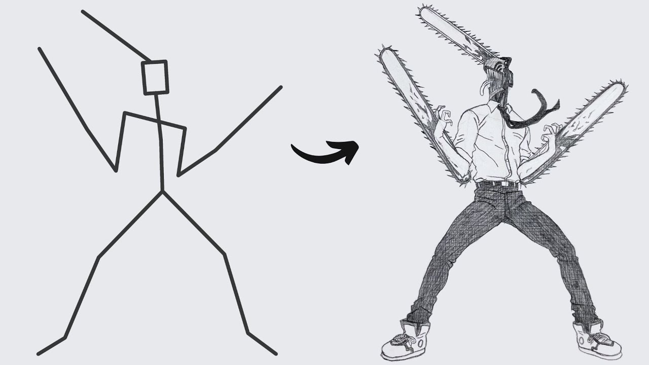 Как нарисовать человека-бензопилу из «Денджи» | Легкий рисунок аниме | Пошаговый рисунок