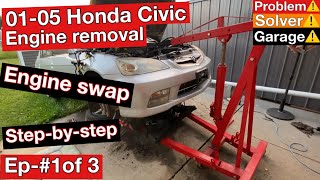 01-05 Honda Civic (Engine Removal) How to remove a 01-05 Honda Civic motor. (Episode #1 of 3)