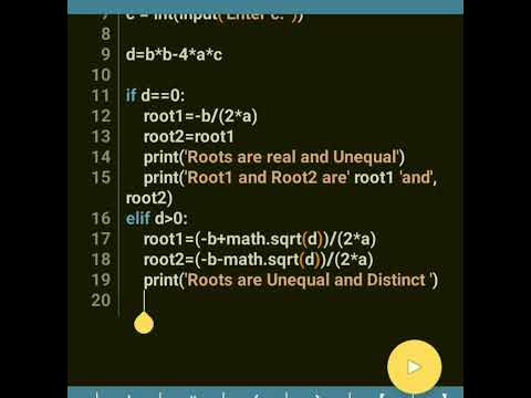 Python program to calculate roots of a Quadratic equation - YouTube