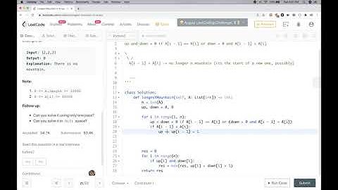 Live Coding Leetcode 845: Longest Mountain in Array - Optimized Solution -  Python