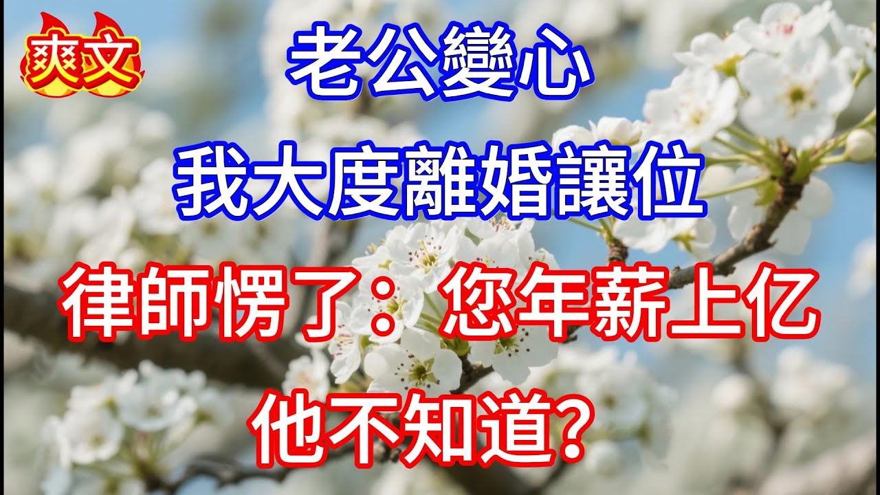 【爽文】老公變心，我大度離婚讓位，律師愣了：您年薪上亿，他不知道？#情感故事 #人生感悟