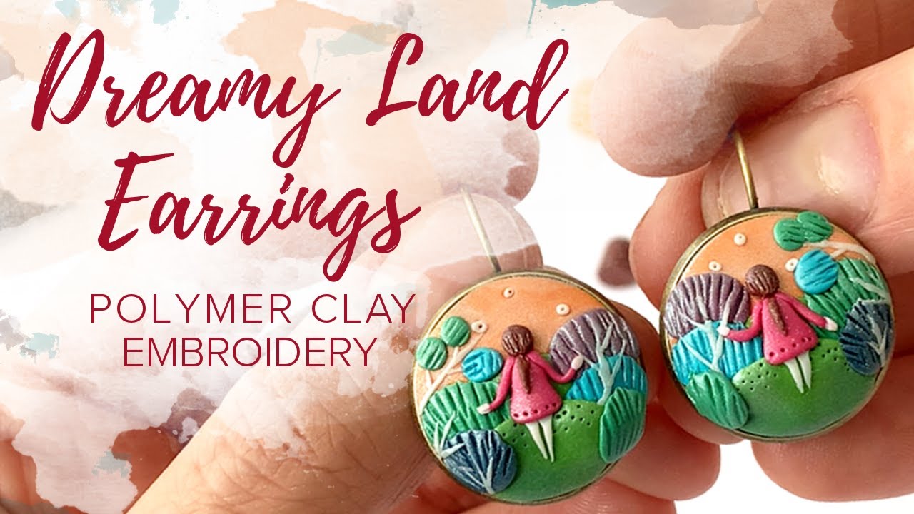 Dreamy Land | Polymer Clay Embroidery Earrings Timelapse