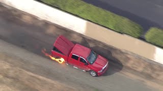Truck catches fire after police chase in Sacramento