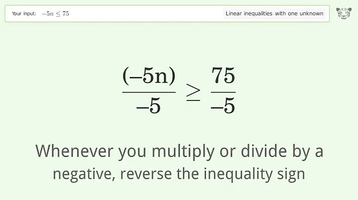 Solving Linear Inequalities: -5n is Smaller Than or Equal to 75