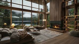 Defeat Stress to Deep Sleep with Heavy Rain and Crackling Firewood Burning in Cozy Bedroom