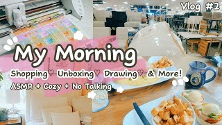 My Morning ⛅️ Artist Vlog - Relaxing & Cozy ASMR Vlog - Making Stickers - Unboxing - Shopping