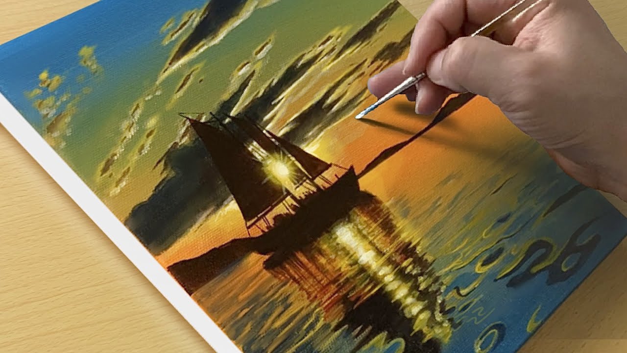 Sunrise Seascape / Acrylic Painting for Beginners /STEP by STEP - YouTube