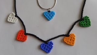 Kum Boncuktan Kalp Motifi Yapımı Kolye Yapımı