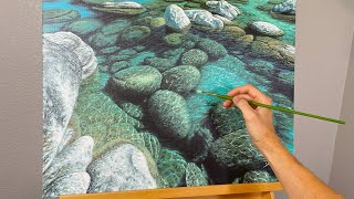 Painting Boulders and Underwater Rocks | How to Create a Stunning Lake Scene in Acrylics