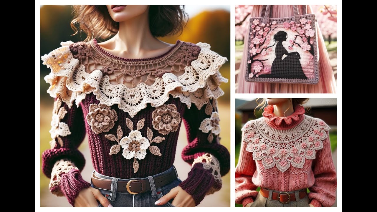 Sweaters and Bags A Poem of Ruffles and Lace (Sharing Ideas)crochet knitted sweater design