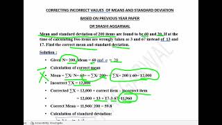 CORRECTING INCORRECT VALUES  OF MEANS AND STANDARD DEVIATION