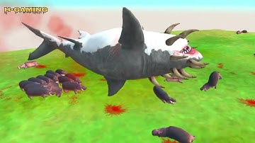 "Scourge & Mutant Megalodon vs 50 Hippos: Epic ARBS Battle!"Animals Revolt Battle Simulator