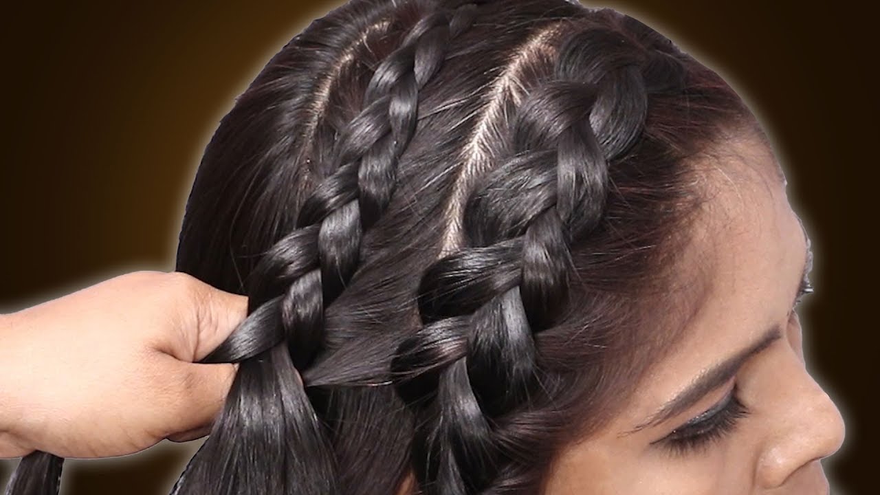 two braids hairstyle for freshers/farewell party || hair style girl ||  hairstyle - YouTube