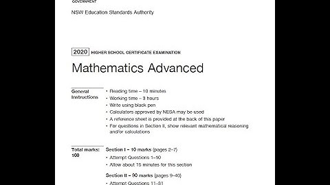 2020 Advanced Mathematics HSC | 100% Worked Solutions