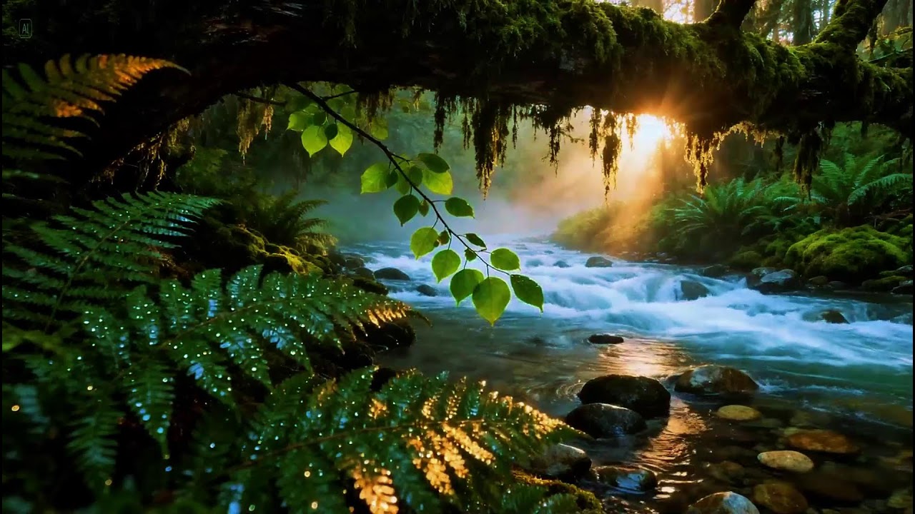 Deep Calm Forest Ambience | River Flowing in Hidden Forest | Birds Chirping Softly in Nature