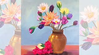 Vẽ Lọ Hoa sen Bằng Màu Acrylic/ Lotus vase acrylic painting / acrylic painting for beginners