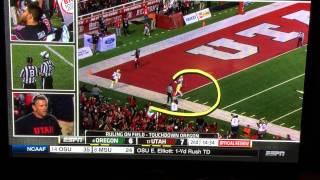 Utah wide receiver fumbles the ball before crossing the goal line.
