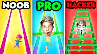 Can We Go NOOB vs PRO vs HACKER In ROOF RAILS!? (MAX LEVEL!) Prezley