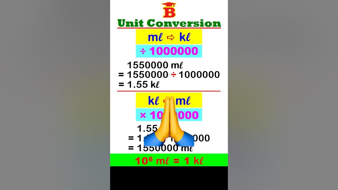 Ml to kl kl to ml conversion youtube