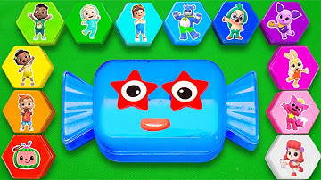 Rainbow SLIME: Looking Pinkfong, Cocomelon, Numberblocks, Alphablocks & Mixing SLIME Coloring! ASMR