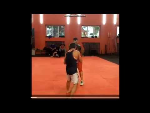 Professional fighter Ali Bagautinov works off a combination of punches on the feet