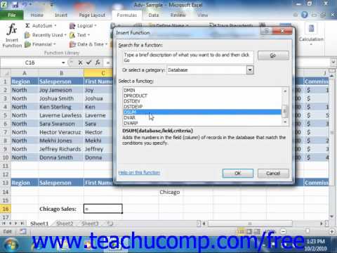 Excel 2010 Tutorial Using Database Funtions Microsoft Training Lesson 25.8
