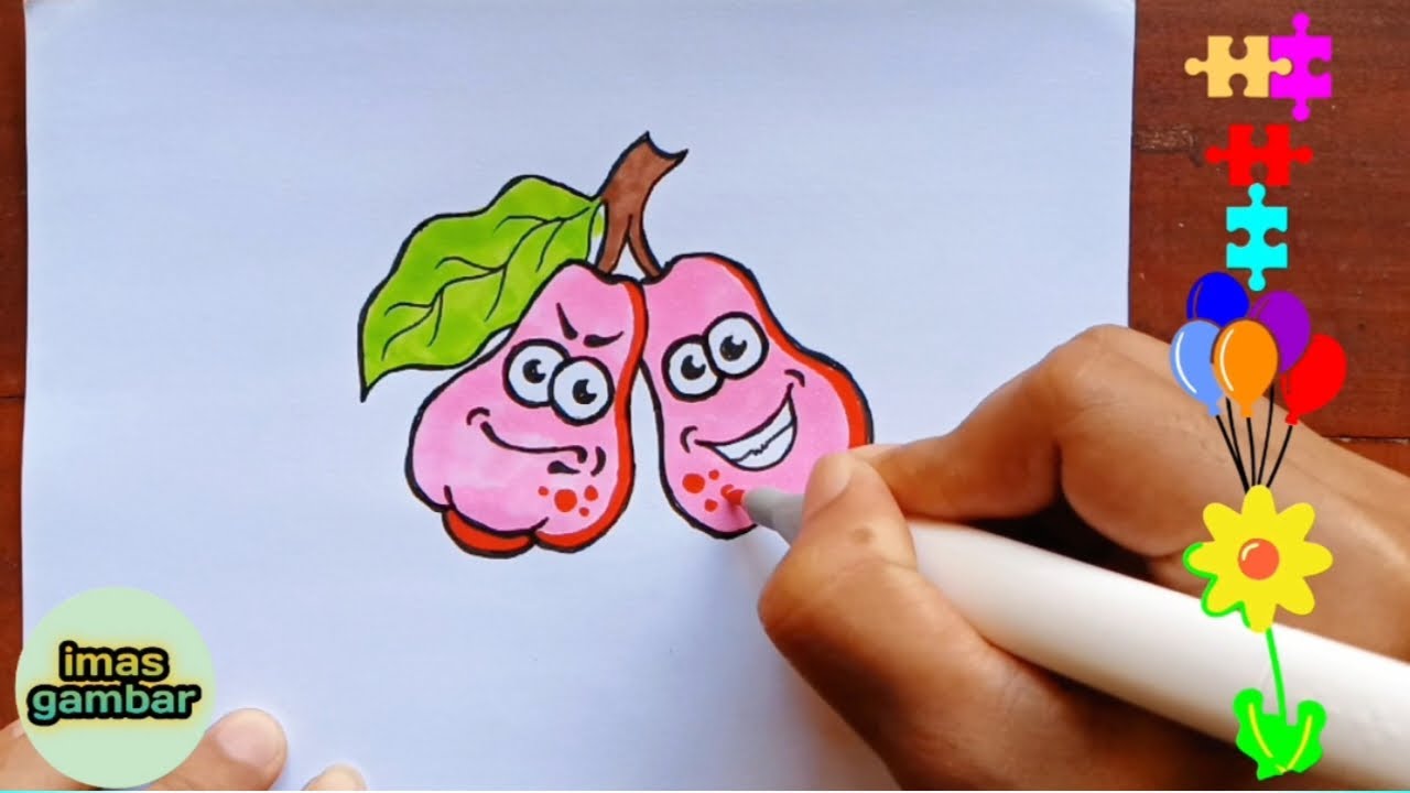 menggambar dan mewarnai buah jambu air drawing and coloring guava