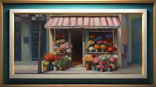 ART TV VINTAGE FLOWER SHOP 8 PAINTING ,3D frame nice pastel colors , masterpieces #art