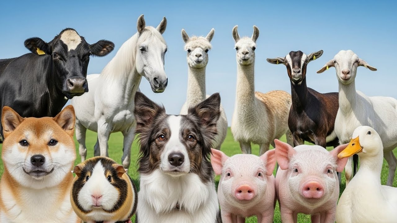 Farm Animals: Cow, Pig, Sheep, Goat, Chicken, Duck, Dog, Cat, Mouse