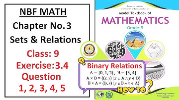 Math Class 9 (NBF) Exercise 3.4 Questions 1, 2, 3, 4, 5 (Binary Relations)  -  Solution – (FBISE)