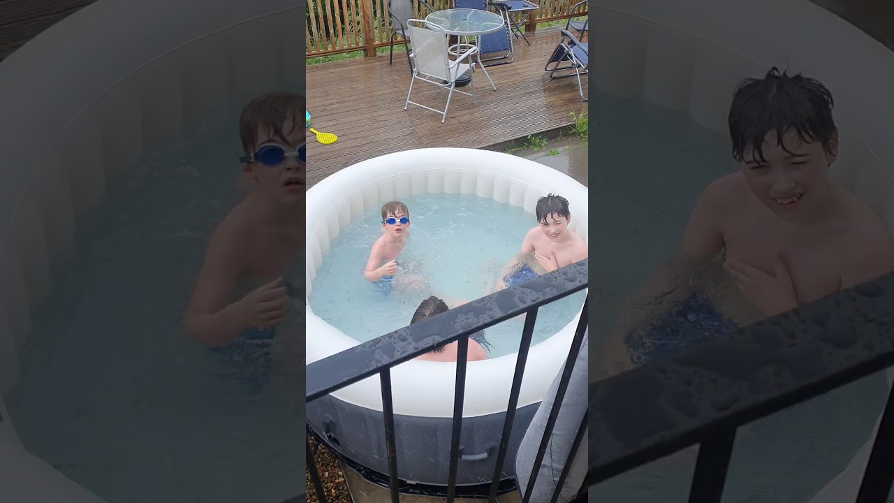 Tobias And Brothers In The Hot Tub During Heavy Rain