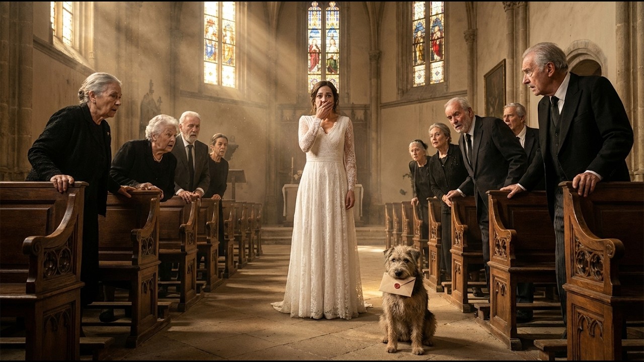 La novia se levanta el velo y entonces un perro entra corriendo y deja caer una carta de amor...