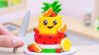 Watermelon Pineapple Cake 🍍🍉 Fresh Miniature Fondant Fruit Cake Decorating