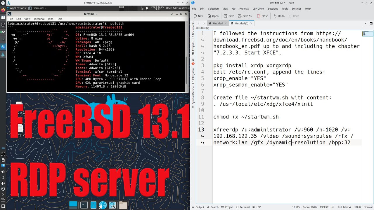 FreeBSD RDP server tutorial for beginners - February 2023 - fb35c394 ...