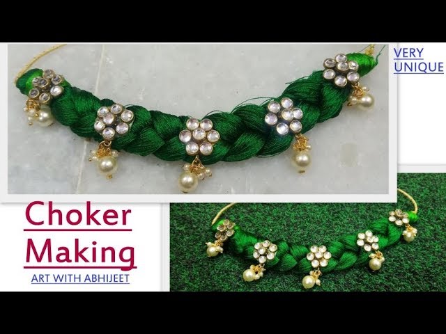 To Make Thread Choker Necklace At Home ABHIJEET |Kundan Necklace - YouTube