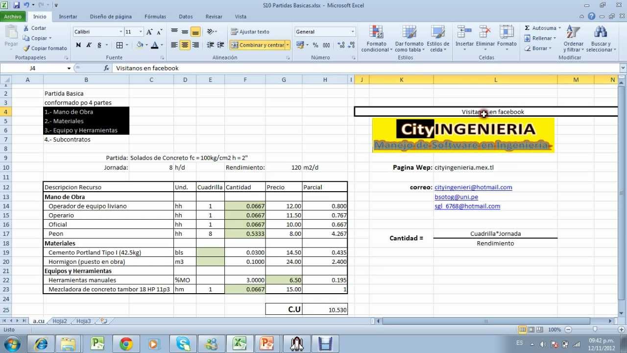 Análisis de Costo Unitario en Excel - YouTube