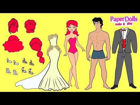 PAPER DOLL WEDDING DRESS FOR MERMAID PAPERCRAFT HANDMADE DOLLS BRIDE & GROOM Paper Dolls