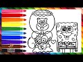 Dibuja y Colorea A Bob Esponja Y Arenita Mejillas Casándose 🧽❤️🐿️🤵⚭👰‍♀️🌊 Dibujos Para Niños