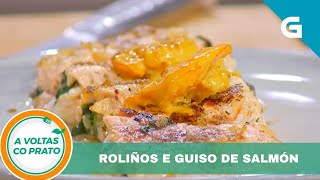 Receitas de roliños de salmón, lagostinos e espinacas e guiso de salmón